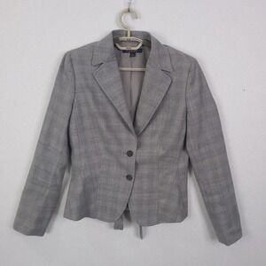 Brooks Brothers Womens Grey Glen Plaid Blazer Tie Back Italian Fabric Size 4